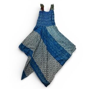India Blue Handkerchief Blue Dress Boho Fairy Sleeveless One Size